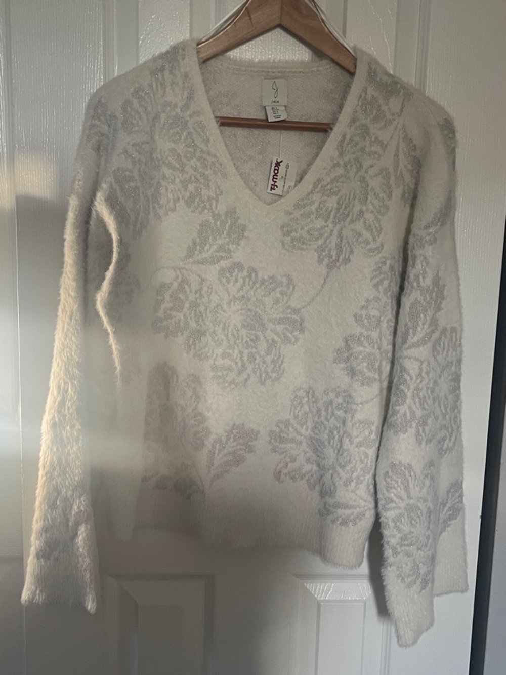 Joie Women's Cream V-Neck Floral Jacquard Sweater